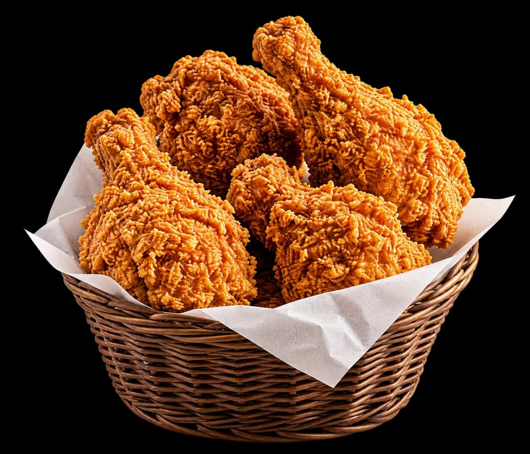 Golden crispy Arabic broast in a paper-lined woven basket